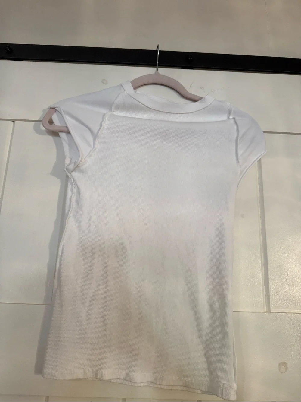Free People White Short Sleeve Ribbed Tee